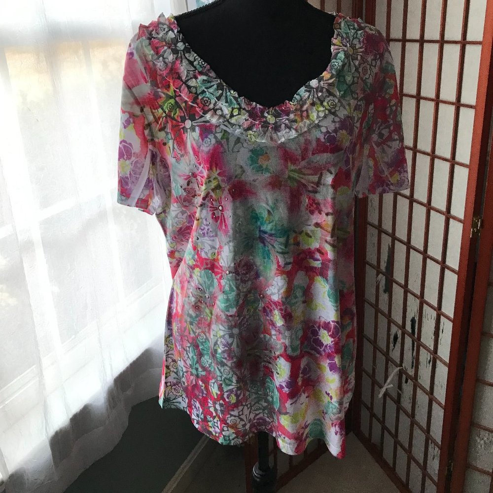 Fashion Bug Shirt with Metal Sequin Detail 0X NEW